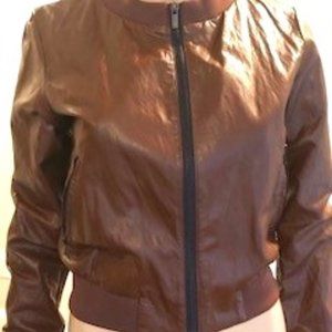 Chocolate Brown Waxed Cotton/Polyester Bomber Jacket Adolfo Dominguez Size 36